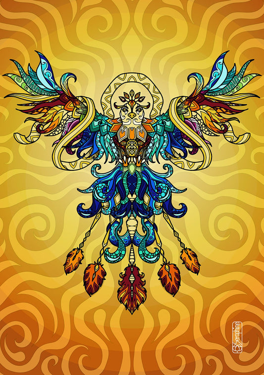 Farbenfrohe abstrakte Adler Illustration mit detailreichen Mustern von Seraphine Arts